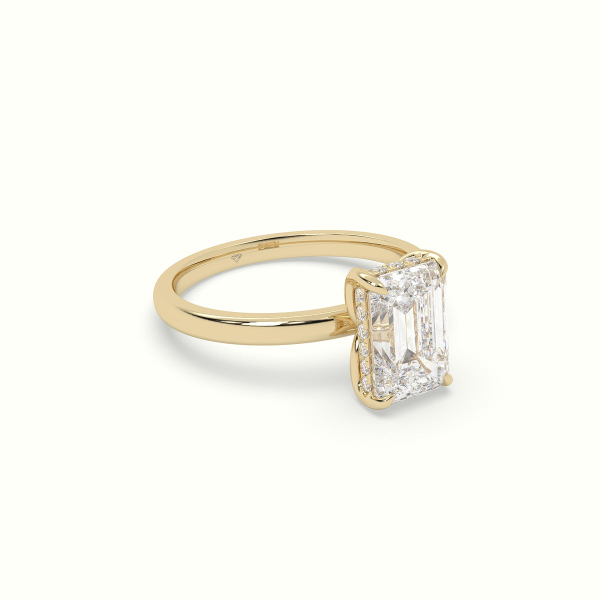 The Tulip Emerald Cut 4 Prong Hidden Halo Diamond Engagement Ring