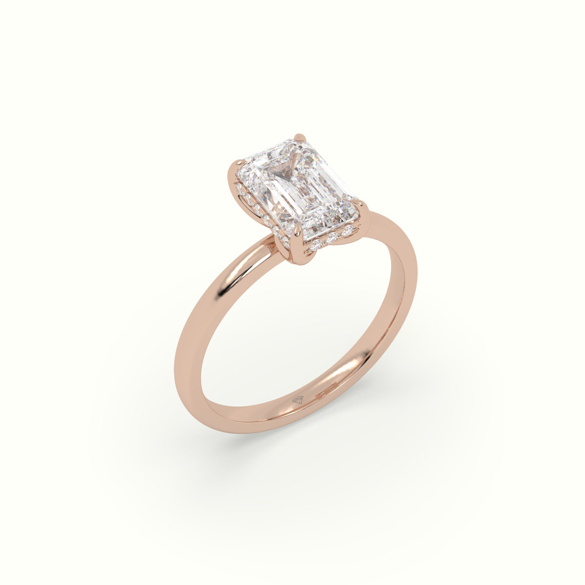 The Tulip Emerald Cut 4 Prong Hidden Halo Diamond Engagement Ring