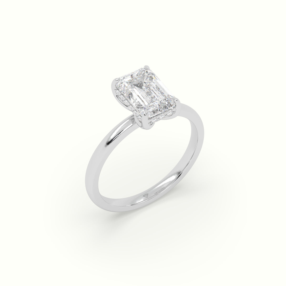 The Tulip Emerald Cut 4 Prong Hidden Halo Diamond Engagement Ring