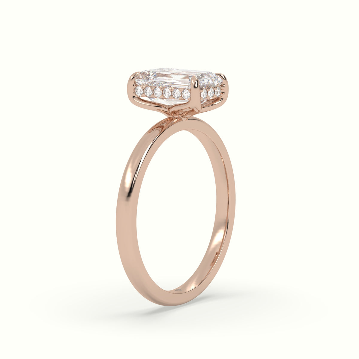 The Tulip Emerald Cut 4 Prong Hidden Halo Diamond Engagement Ring