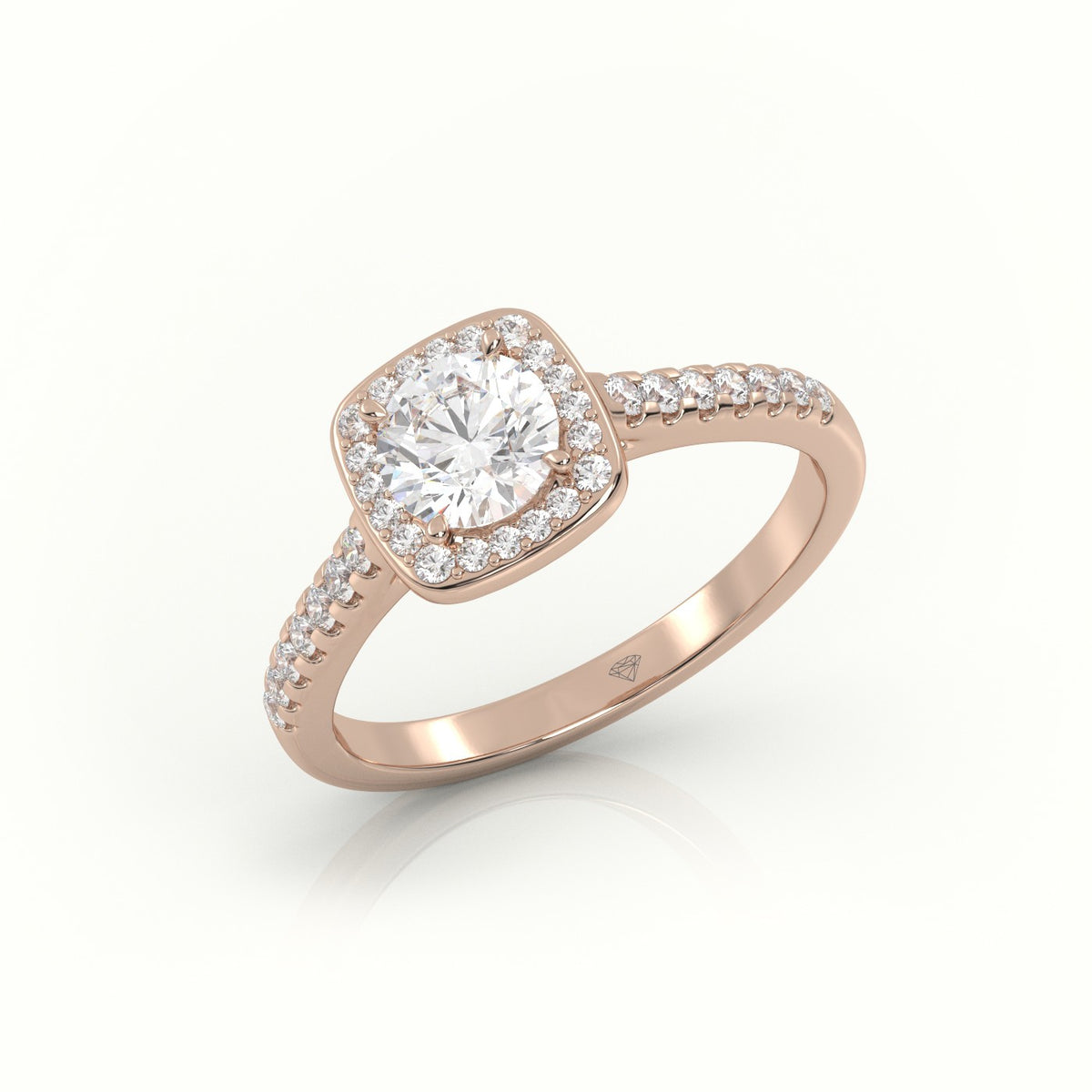 Round-Cut Diamond Halo Scallop-Setting Engagement Ring — Rose Gold