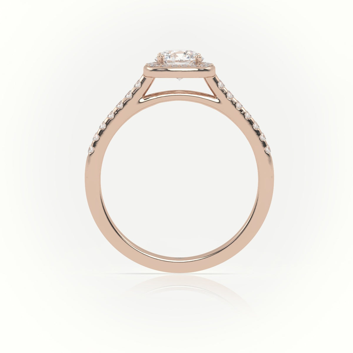 Round-Cut Diamond Halo Scallop-Setting Engagement Ring — Rose Gold