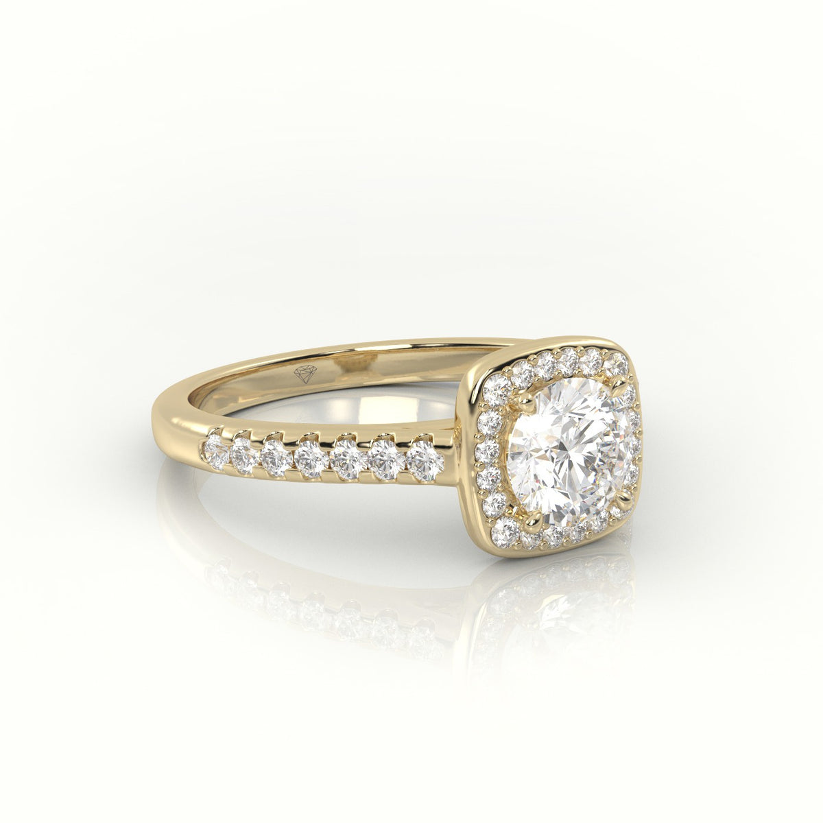 Round-Cut Diamond Halo Scallop-Setting Engagement Ring — Yellow Gold