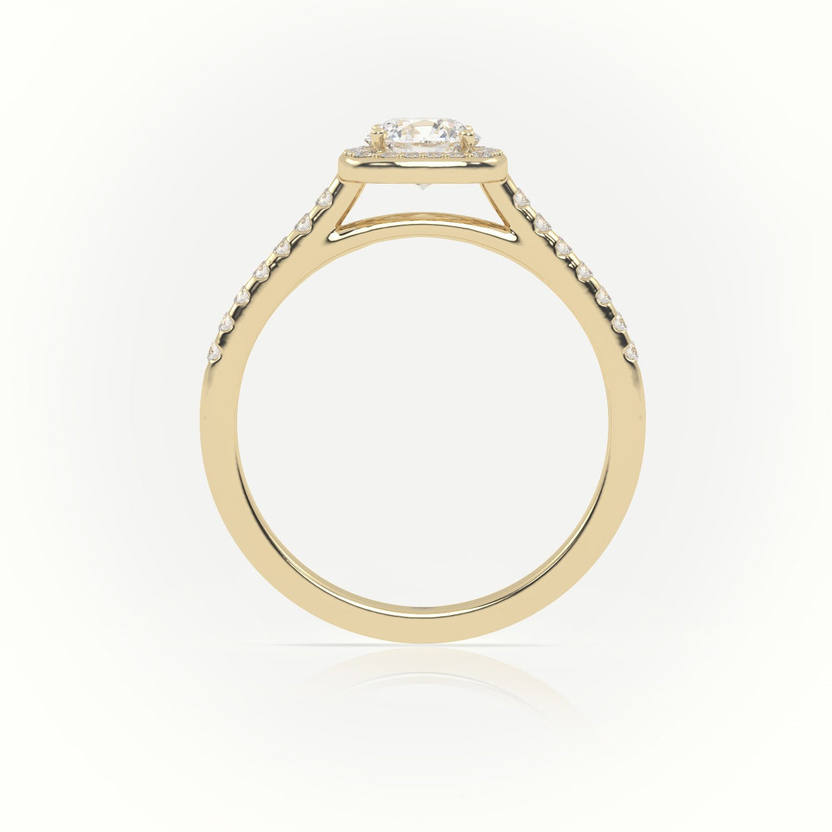 Round-Cut Diamond Halo Scallop-Setting Engagement Ring — Yellow Gold