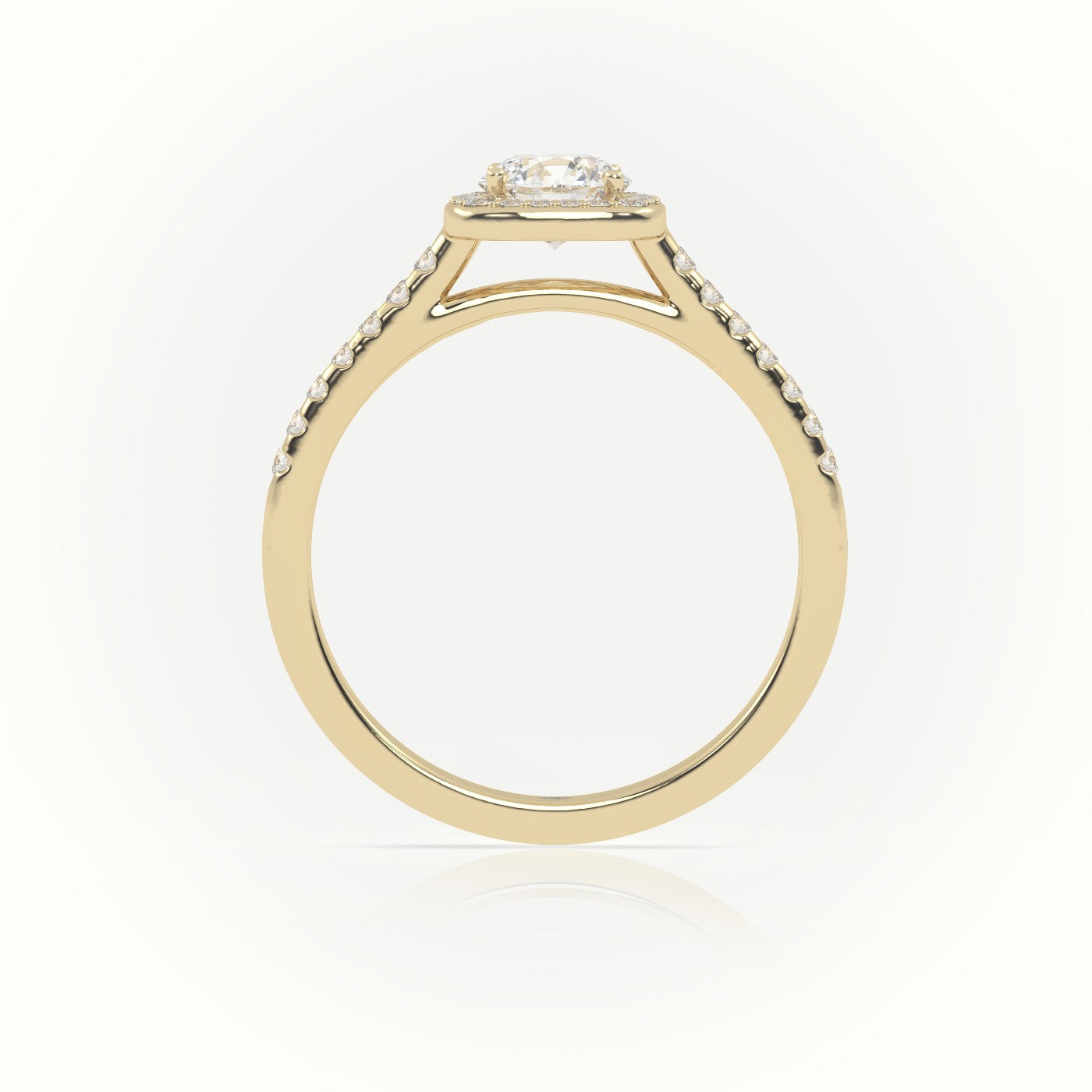 Round-Cut Diamond Halo Scallop-Setting Engagement Ring — Yellow Gold