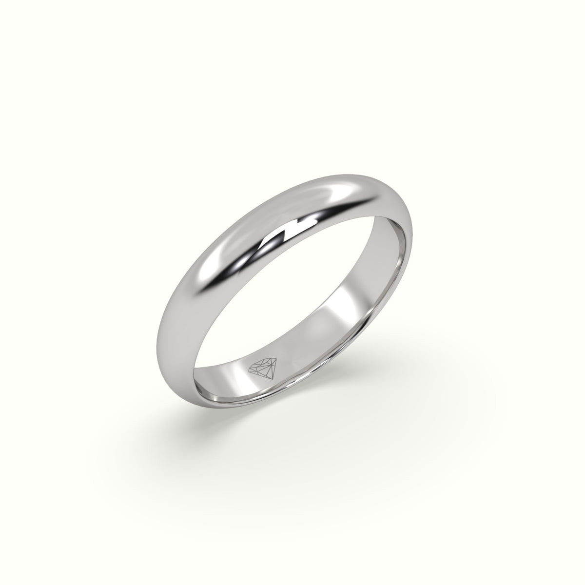 Traditional D Shape Flat Profile Wedding Band — White Gold