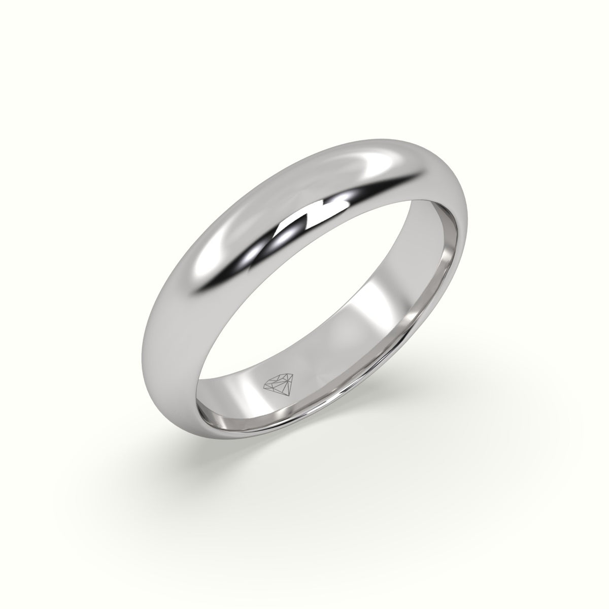 Traditional D Shape Flat Profile Wedding Band — White Gold
