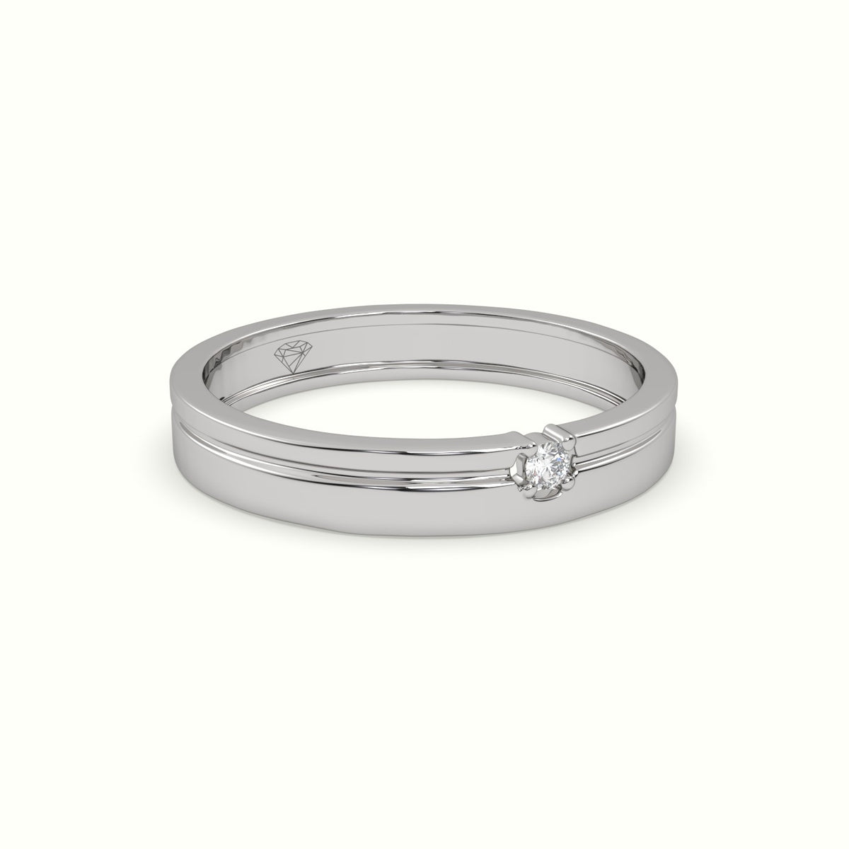 Single Stone Diamond Wedding Band — White Gold