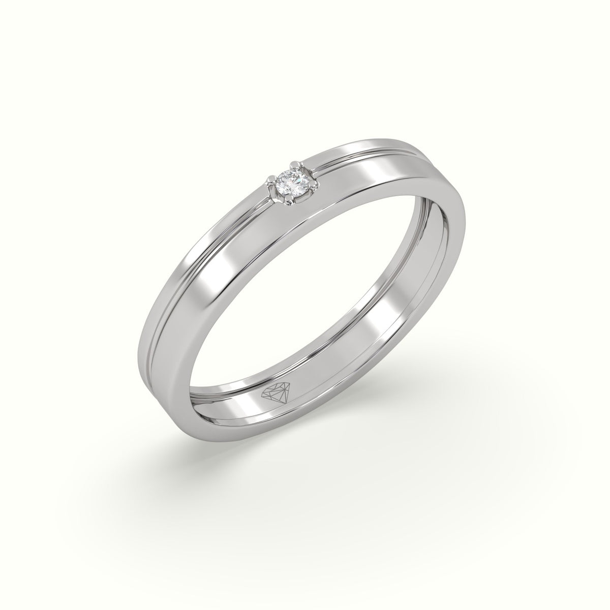 Single Stone Diamond Wedding Band — White Gold