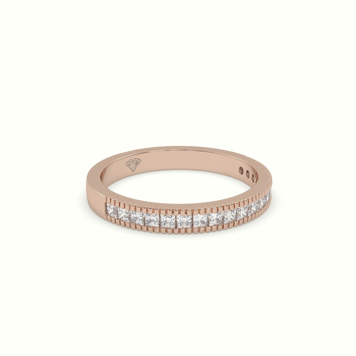 Princess Cut Diamond Cluster Milgrain Edge Wedding Band — Rose Gold