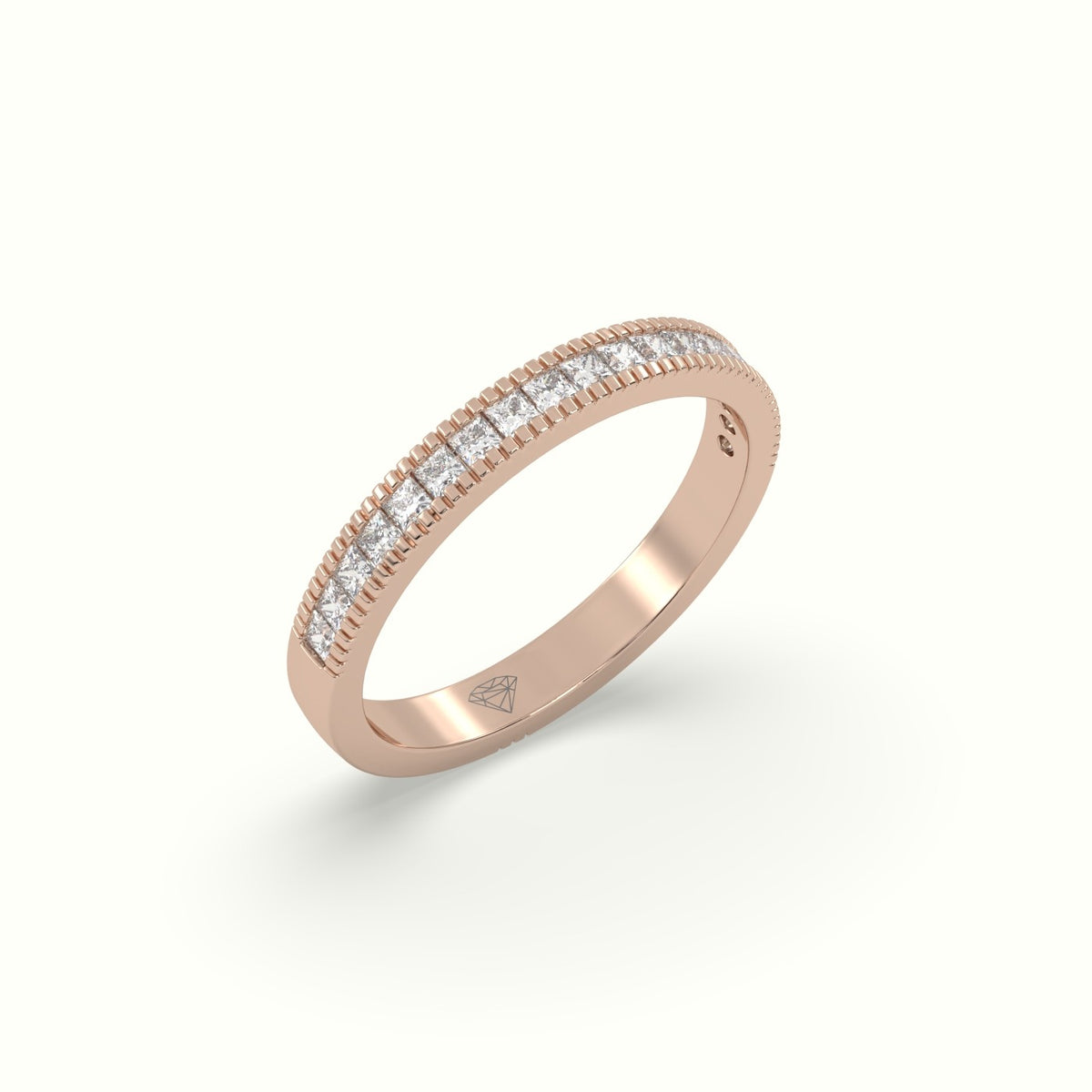 Princess Cut Diamond Cluster Milgrain Edge Wedding Band — Rose Gold