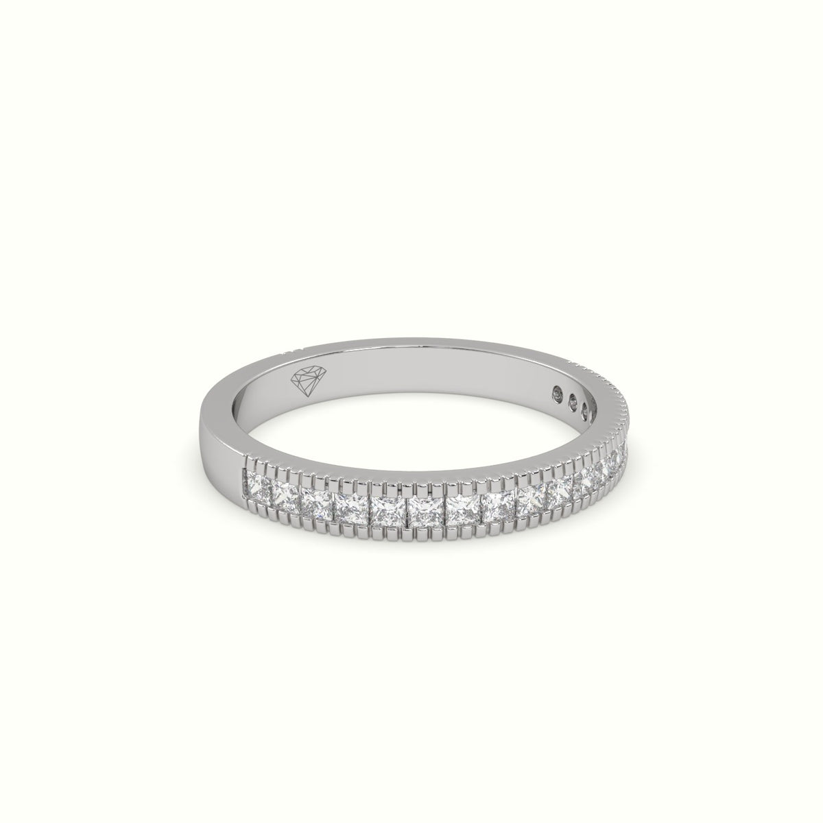 Princess Cut Diamond Cluster Milgrain Edge Wedding Band — White Gold