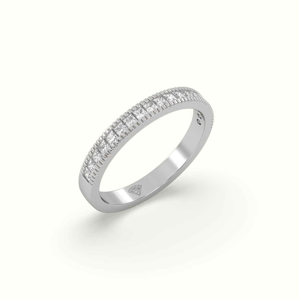 Princess Cut Diamond Cluster Milgrain Edge Wedding Band — White Gold