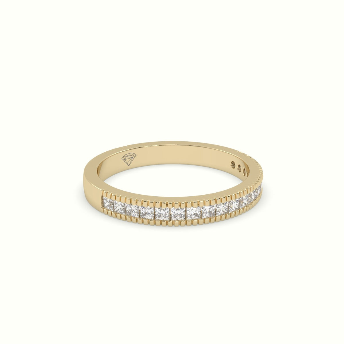 Princess Cut Diamond Cluster Milgrain Edge Wedding Band — Yellow Gold