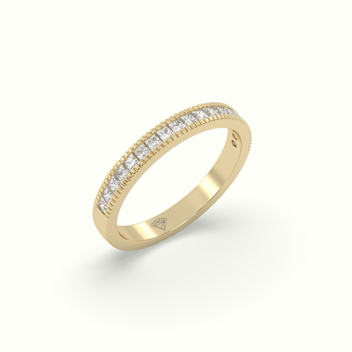 Princess Cut Diamond Cluster Milgrain Edge Wedding Band — Yellow Gold