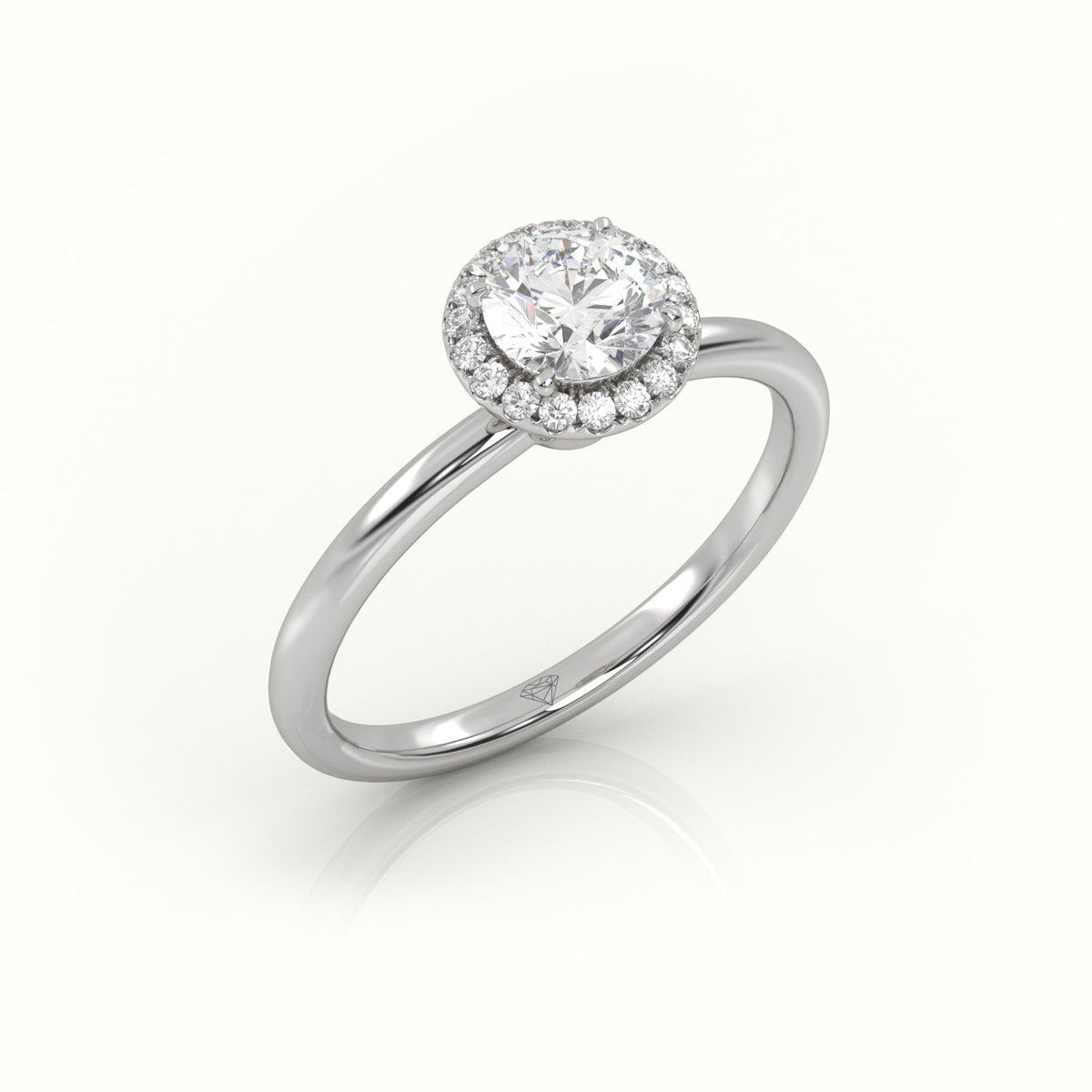Round-Cut Diamond 4 Prongs Halo Setting Engagement Ring — White Gold