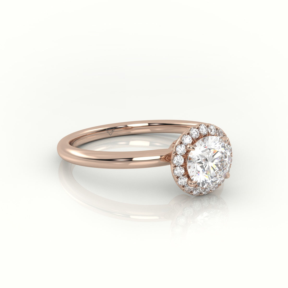 Round-Cut Diamond 4 Prongs Halo Setting Engagement Ring — Rose Gold