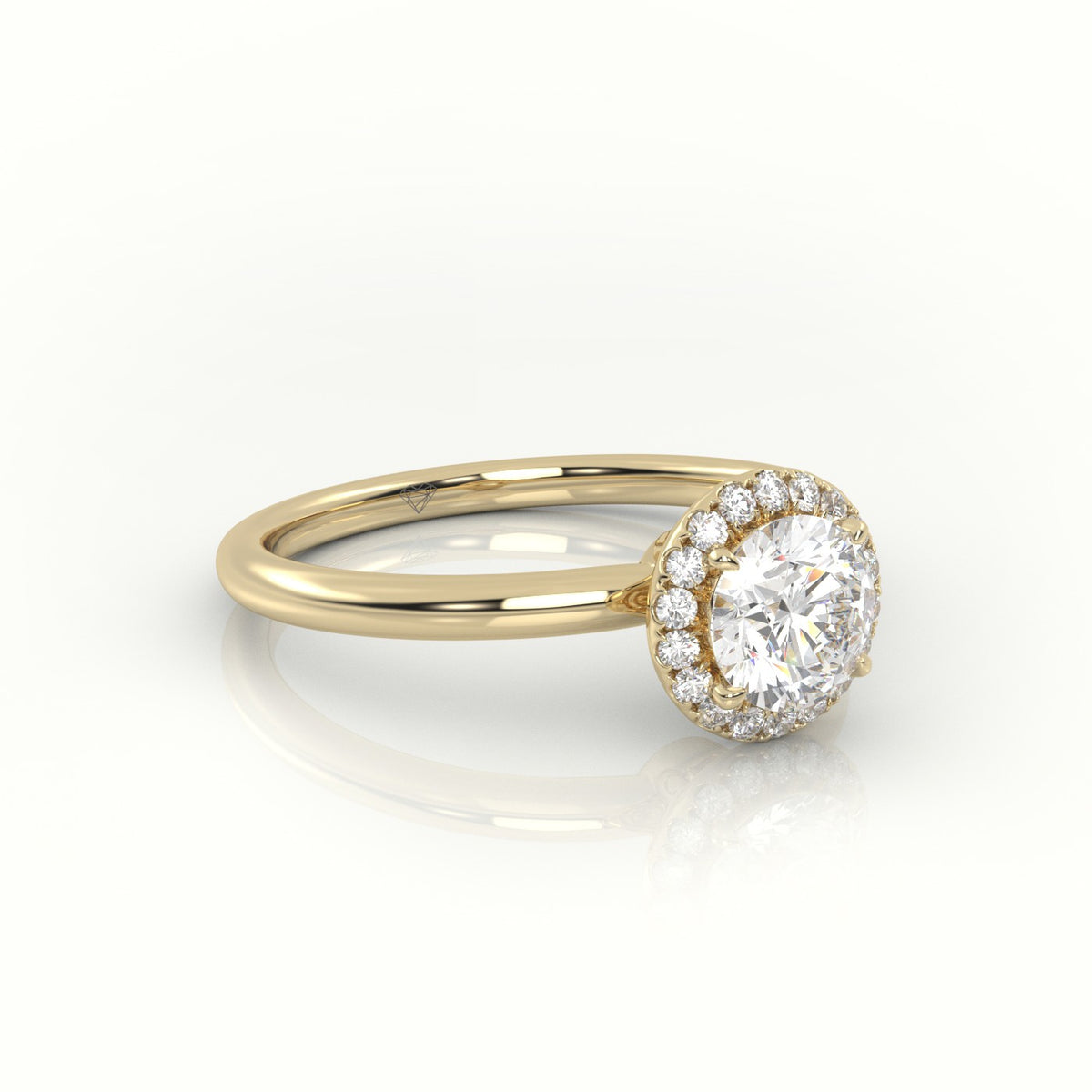 Round-Cut Diamond 4 Prongs Halo Setting Engagement Ring — Yellow Gold