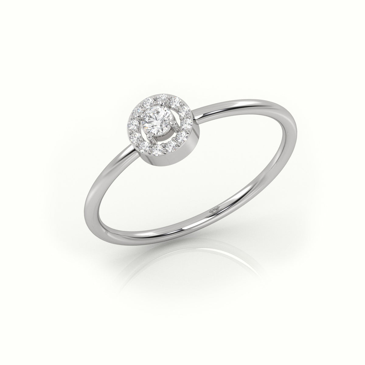 Round Cut Diamond 4 Prongs Halo Setting Ring — White Gold