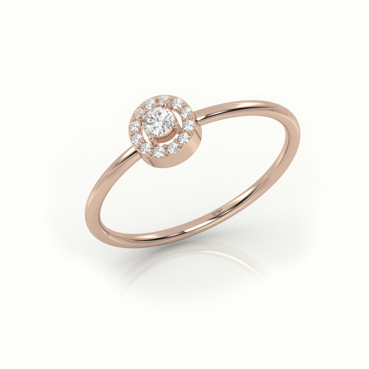 Round Cut Diamond 4 Prongs Halo Setting Ring — Rose Gold