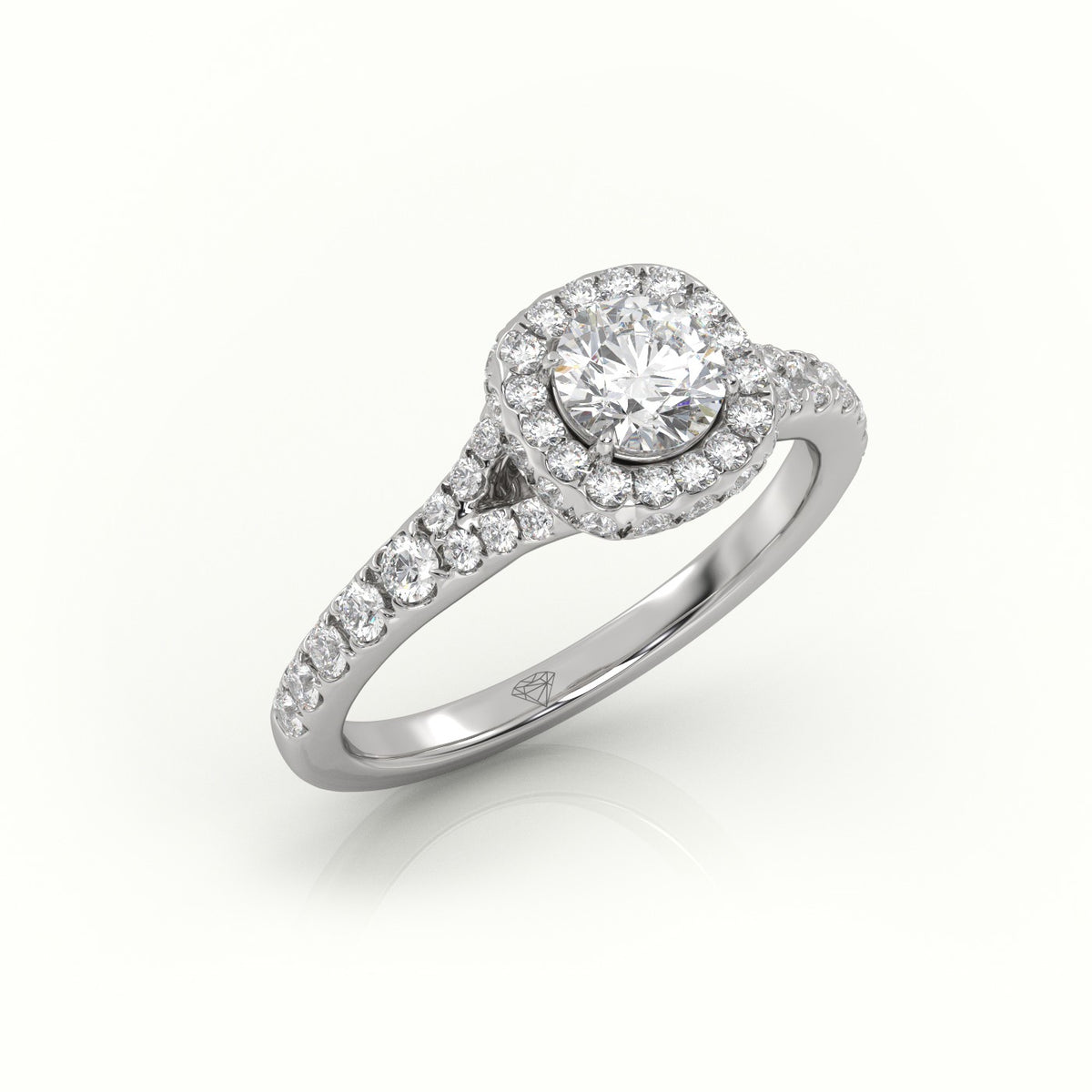 Round Cut Diamond Scallop Setting Vintage Engagement Ring — White Gold