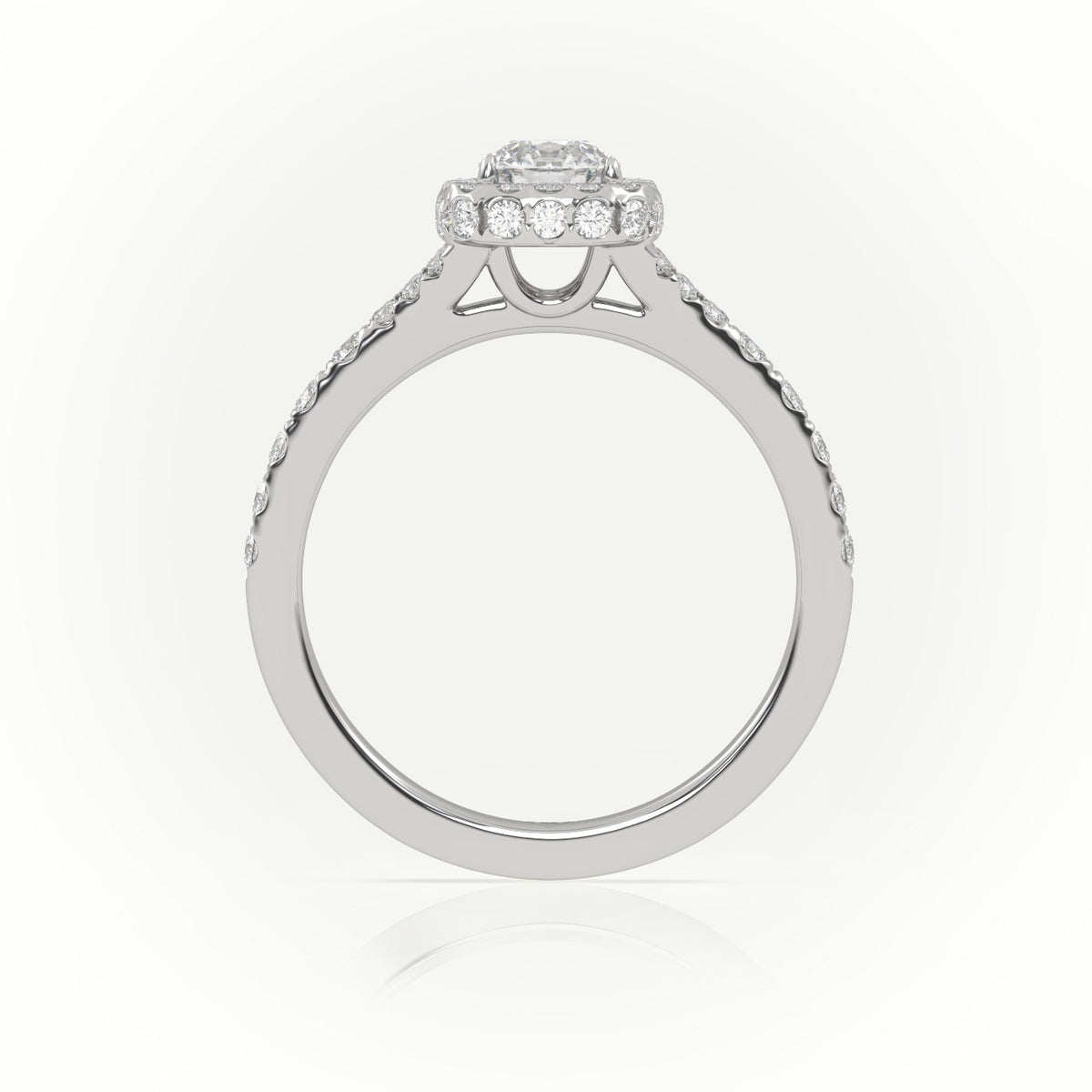 Round Cut Diamond Scallop Setting Vintage Engagement Ring — White Gold