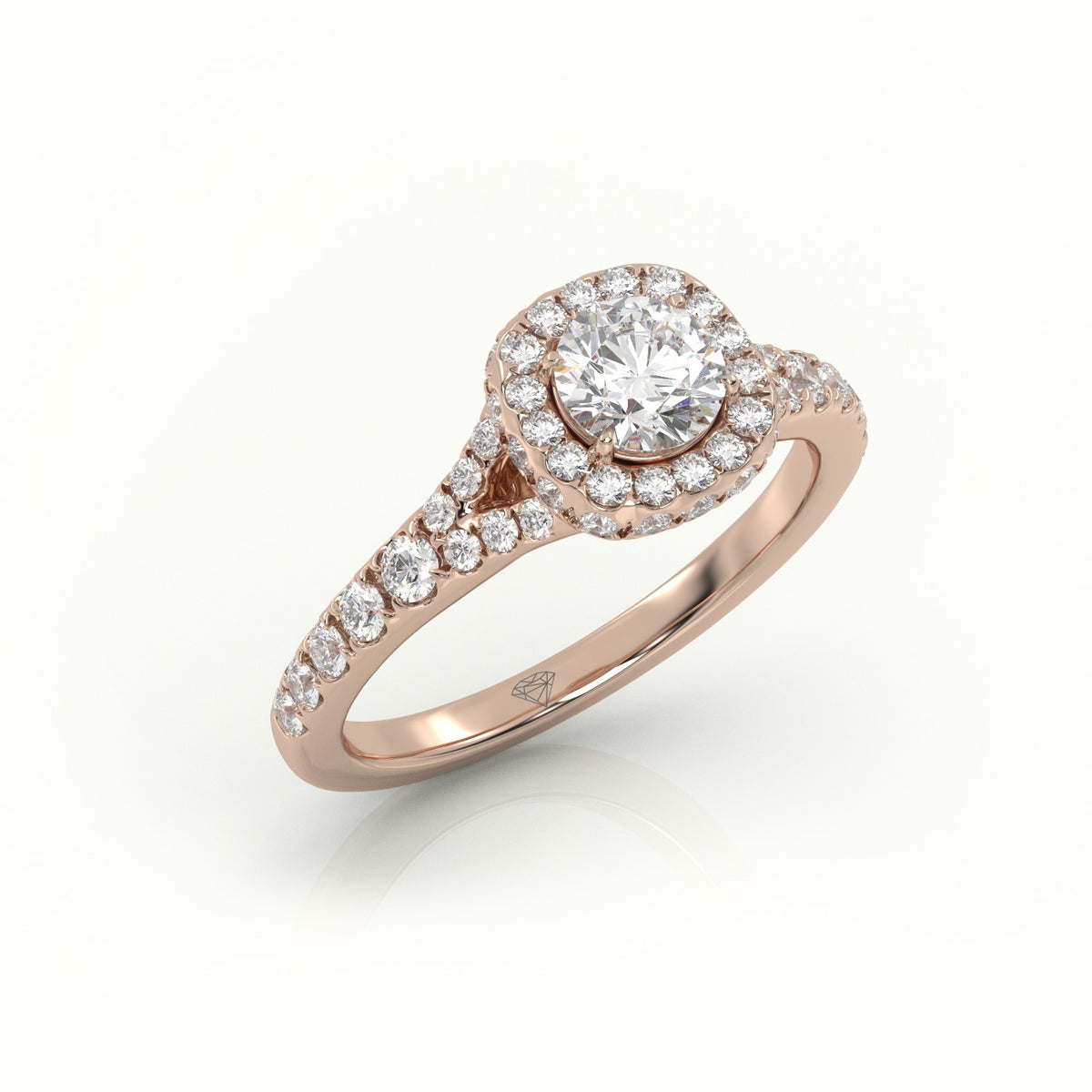 Round Cut Diamond Scallop Setting Vintage Engagement Ring — Rose Gold
