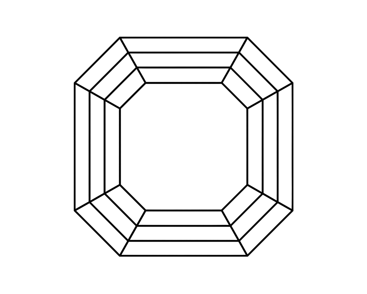 A simple black line drawing of a round gemstone or ring-like motif on a plain white background.
