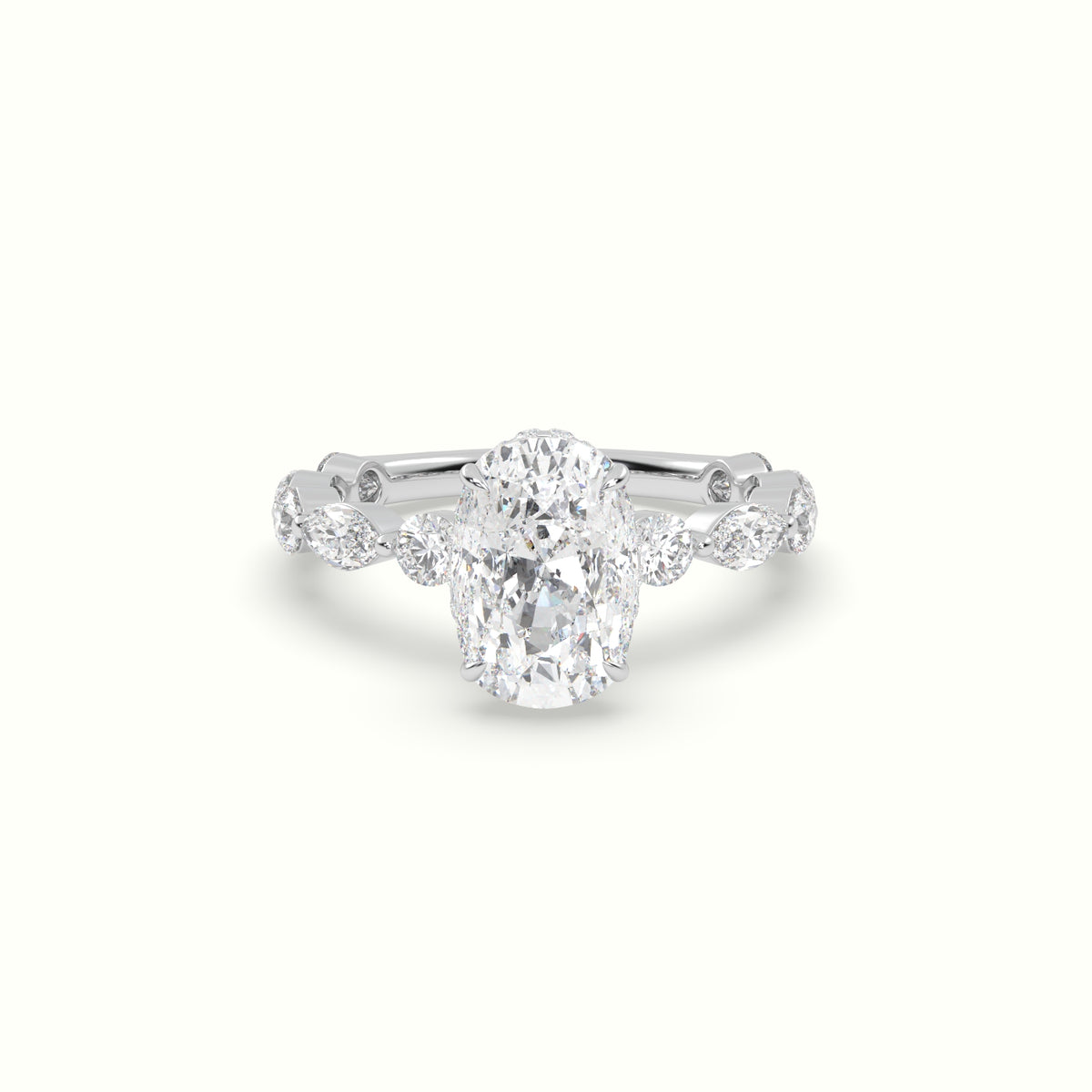 The Laura Cushion Cut Elongated 4 Prong Diamond Engagement Ring