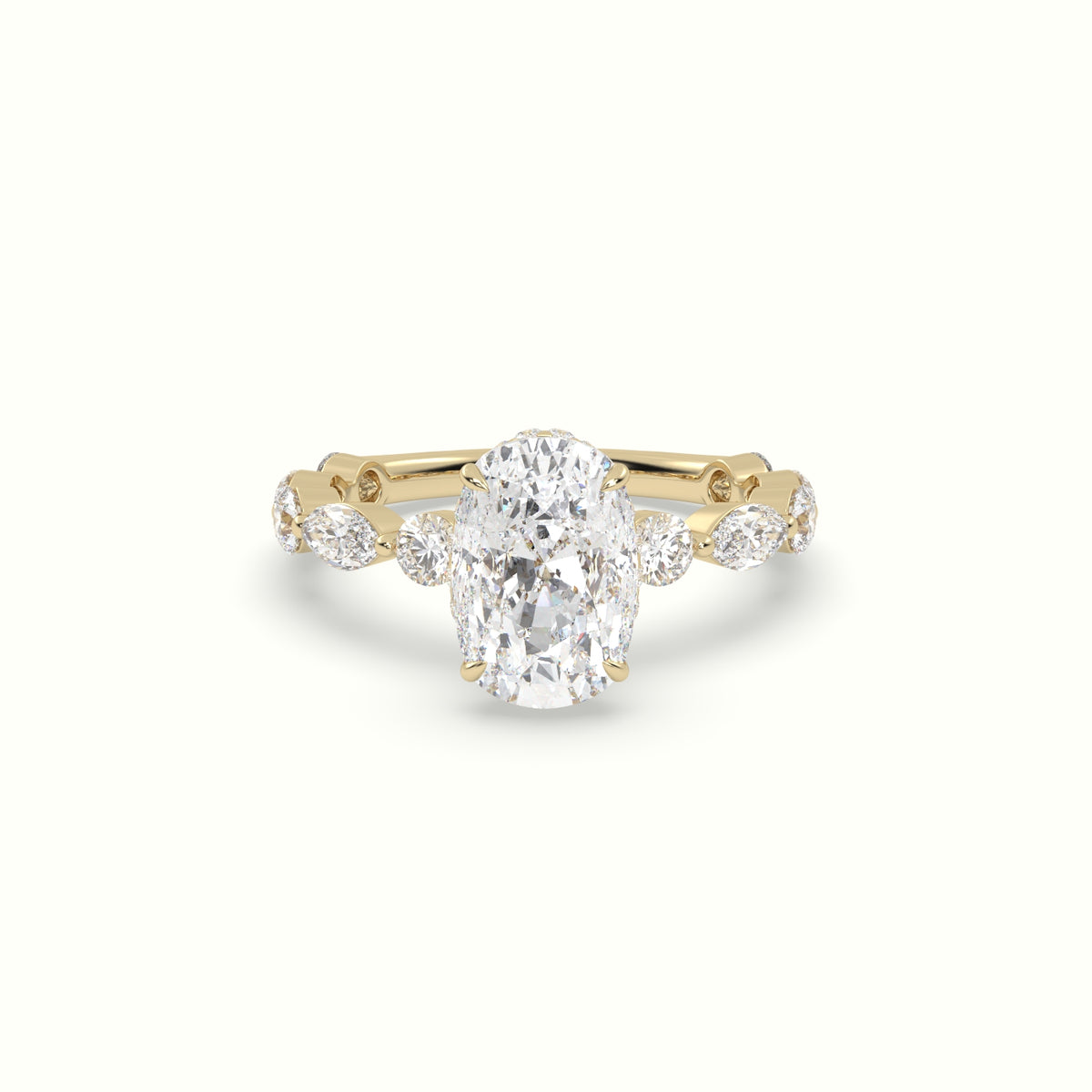 The Laura Cushion Cut Elongated 4 Prong Diamond Engagement Ring