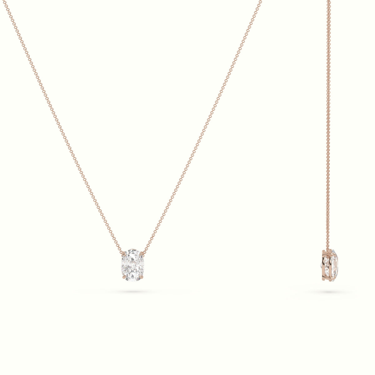 Cushion Cut Fixed Solitaire Diamond Necklace