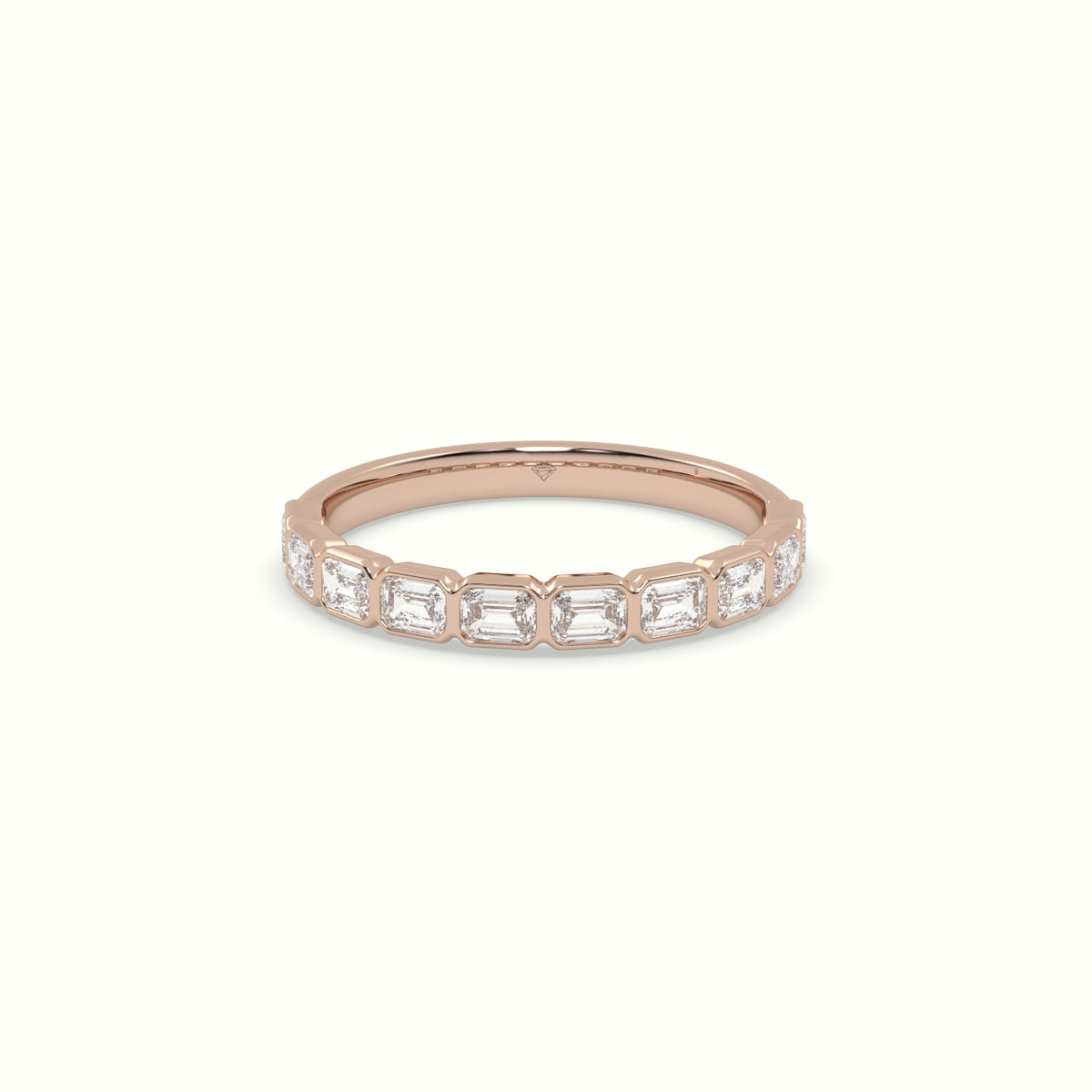 Half Eternity Bezel Horizontal Emerald Diamond Ring