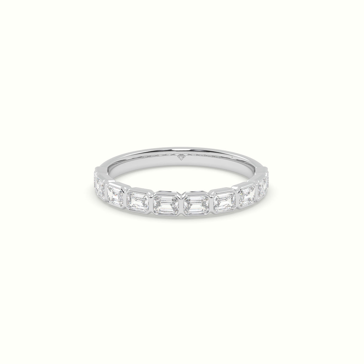 Half Eternity Bezel Horizontal Emerald Diamond Ring