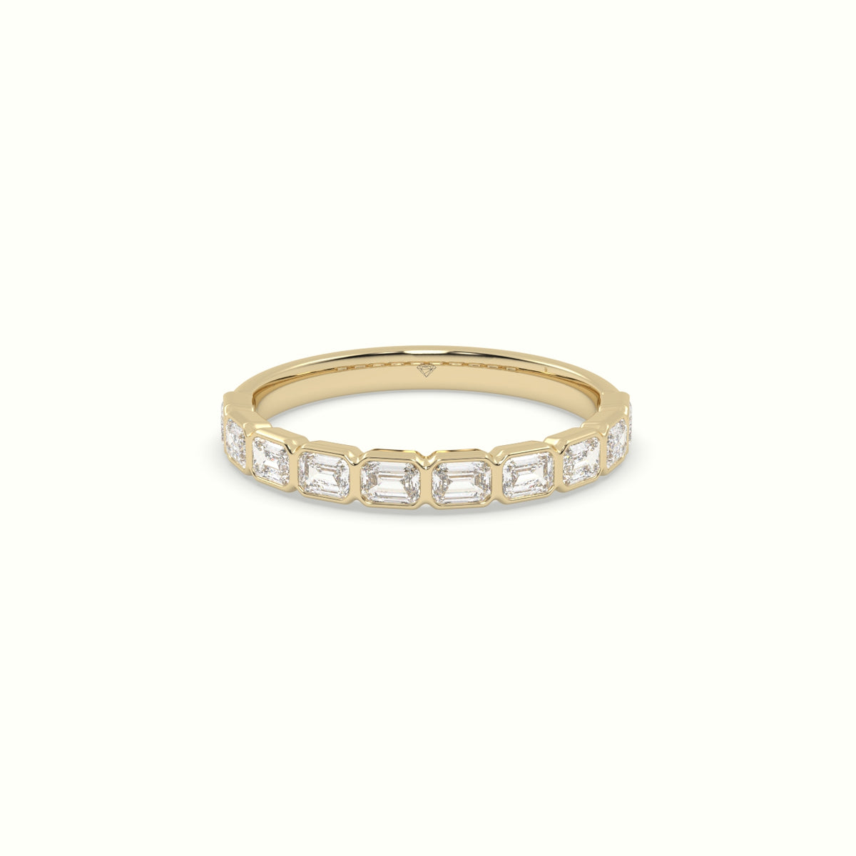 Half Eternity Bezel Horizontal Emerald Diamond Ring