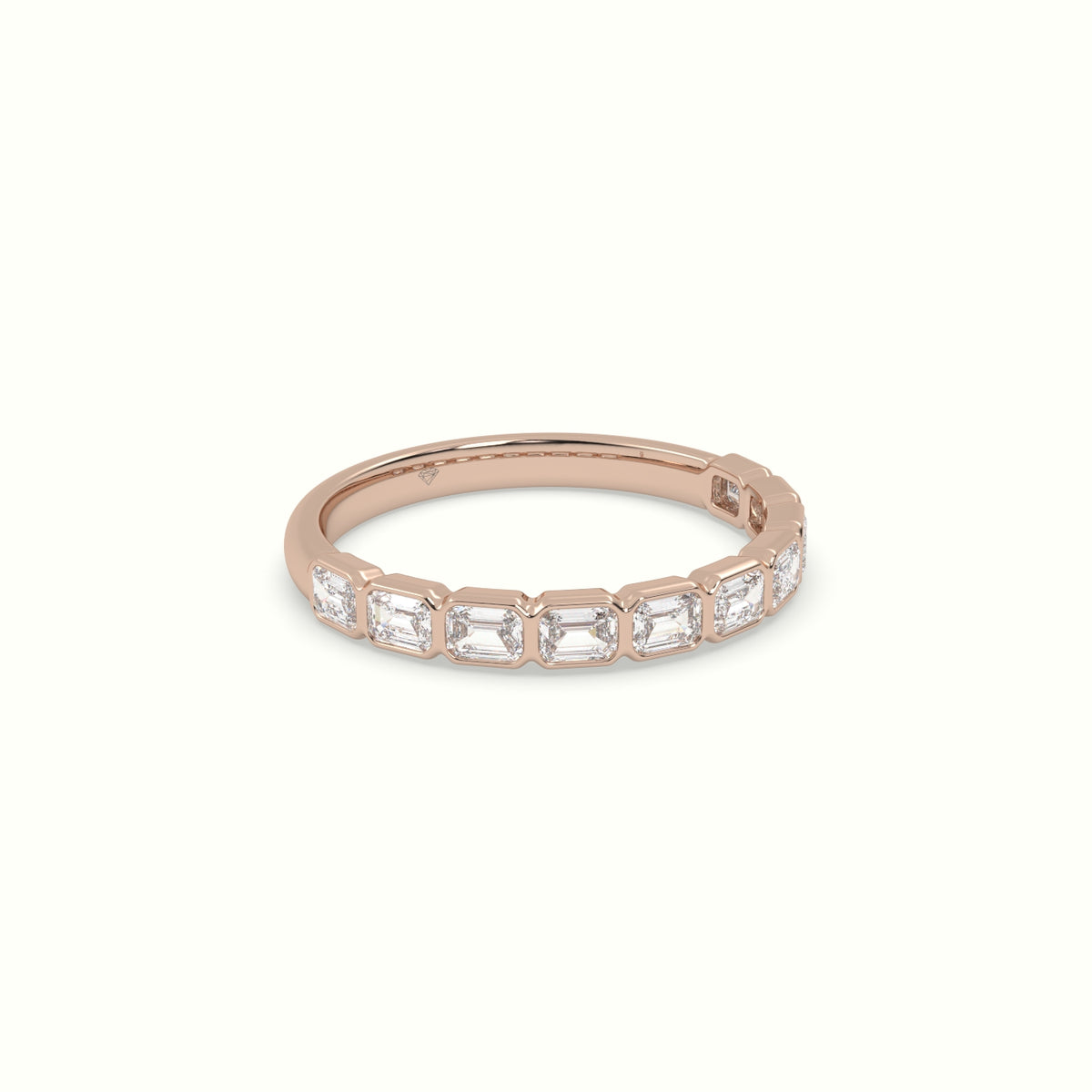 Half Eternity Bezel Horizontal Emerald Diamond Ring