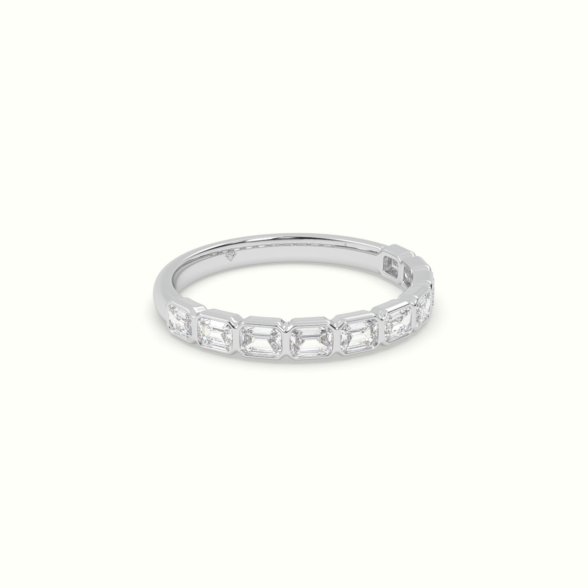 Half Eternity Bezel Horizontal Emerald Diamond Ring