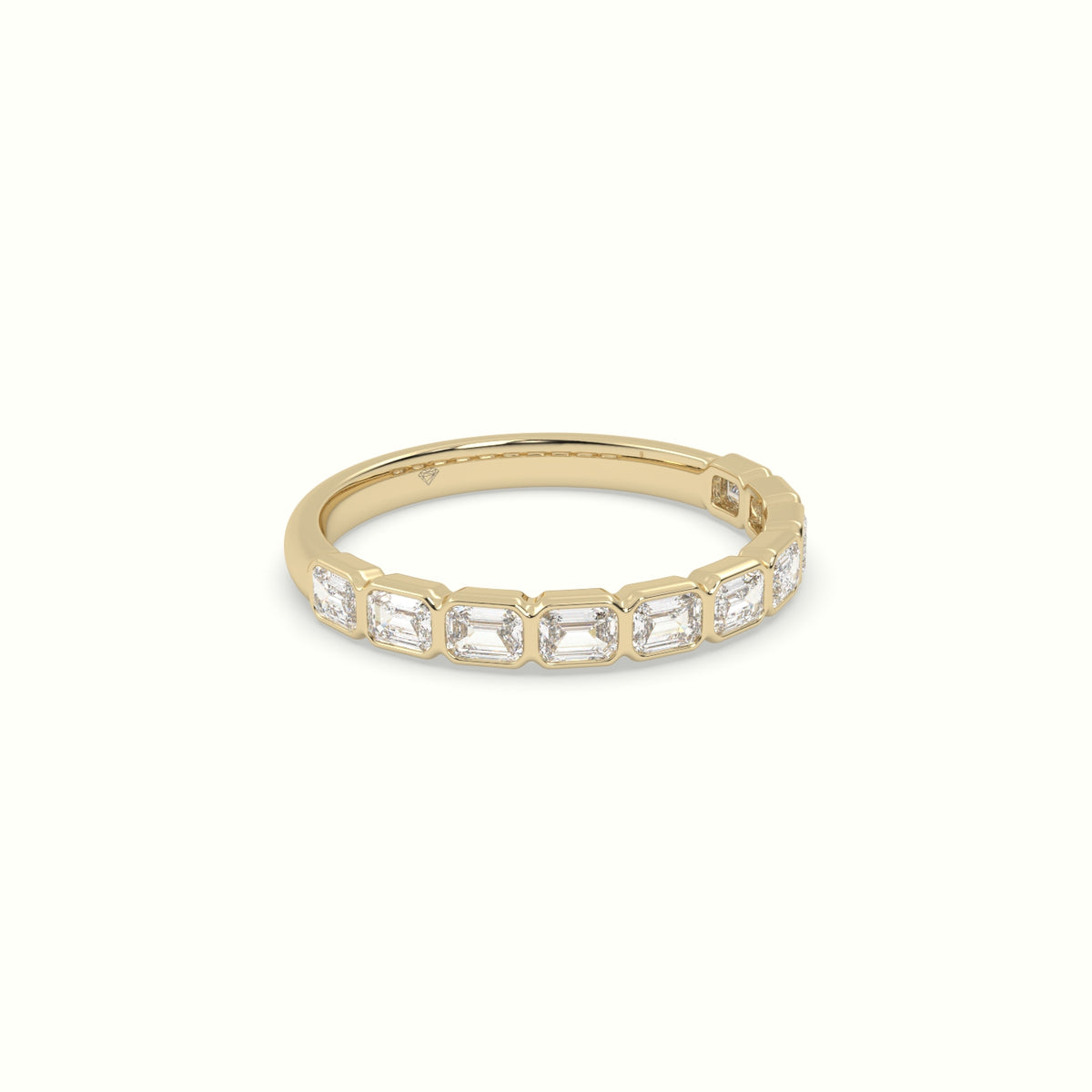 Half Eternity Bezel Horizontal Emerald Diamond Ring