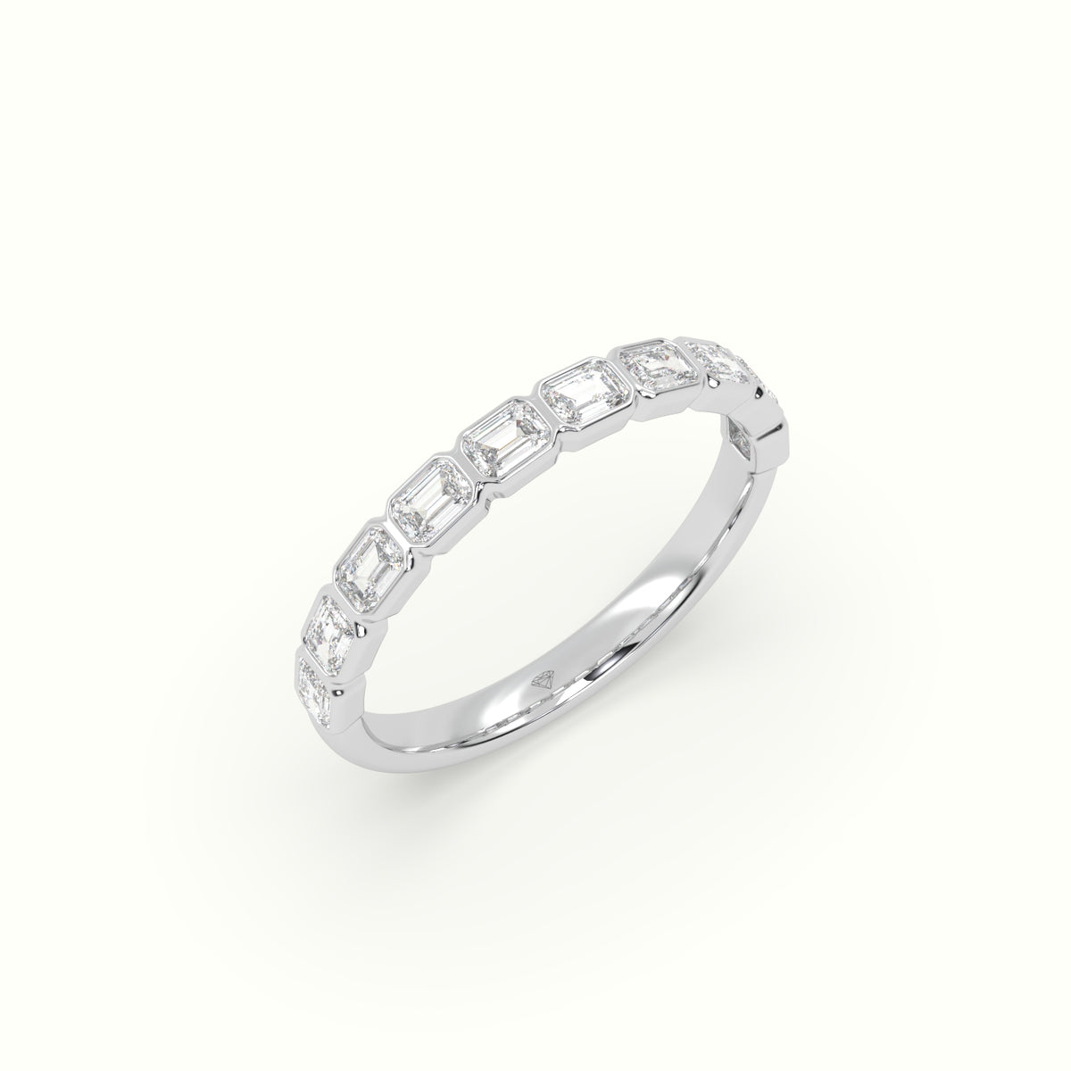 Half Eternity Bezel Horizontal Emerald Diamond Ring