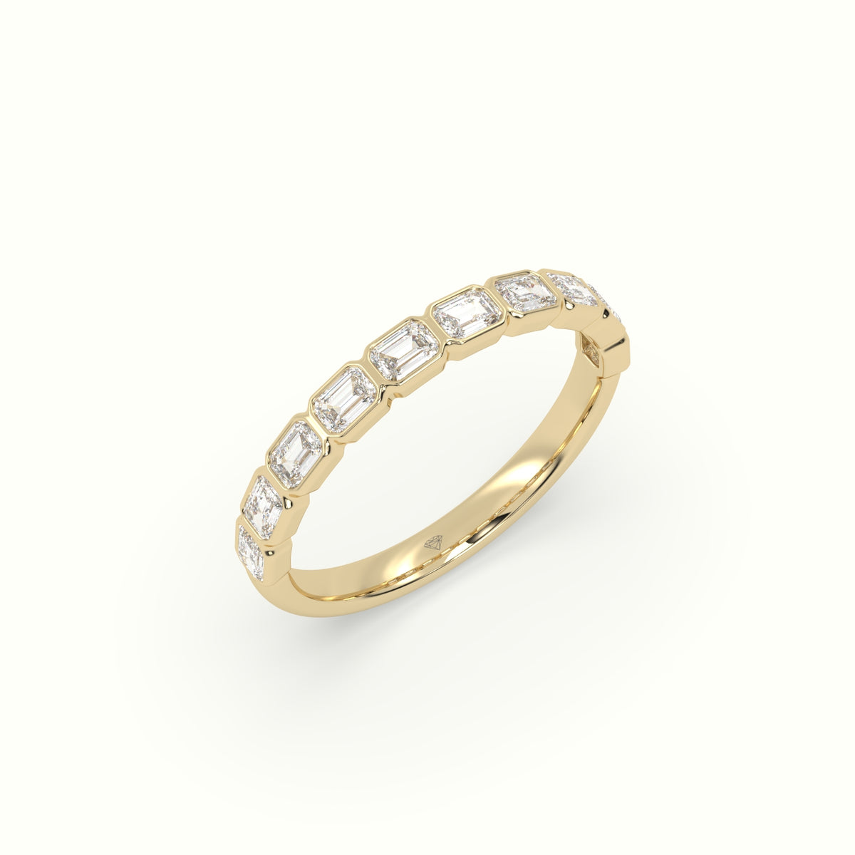 Half Eternity Bezel Horizontal Emerald Diamond Ring