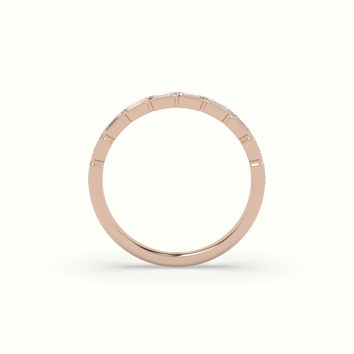 Half Eternity Bezel Horizontal Emerald Diamond Ring