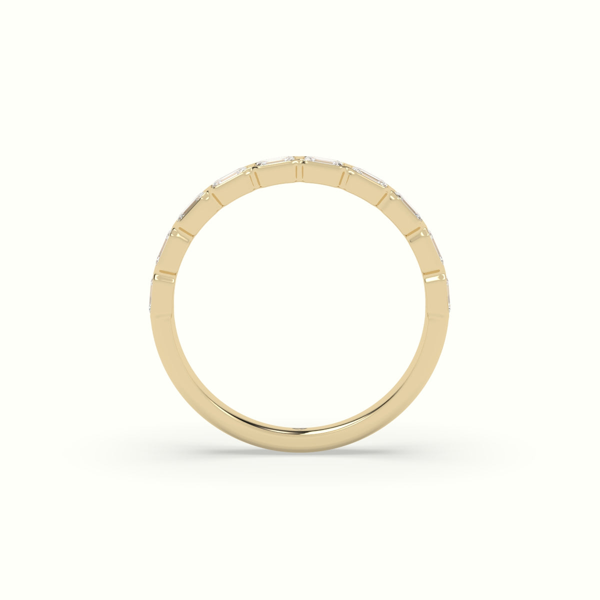 Half Eternity Bezel Horizontal Emerald Diamond Ring