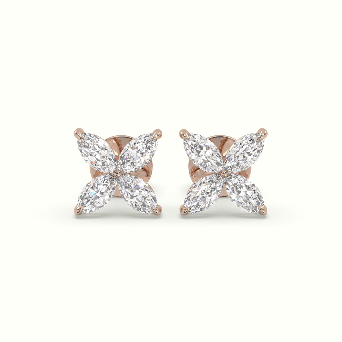 Large Lotus Marquise-Cut Diamond Stud Earrings