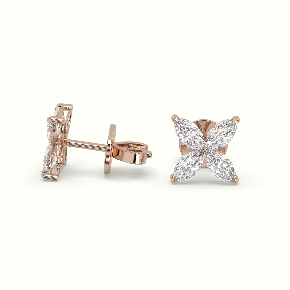 Large Lotus Marquise-Cut Diamond Stud Earrings