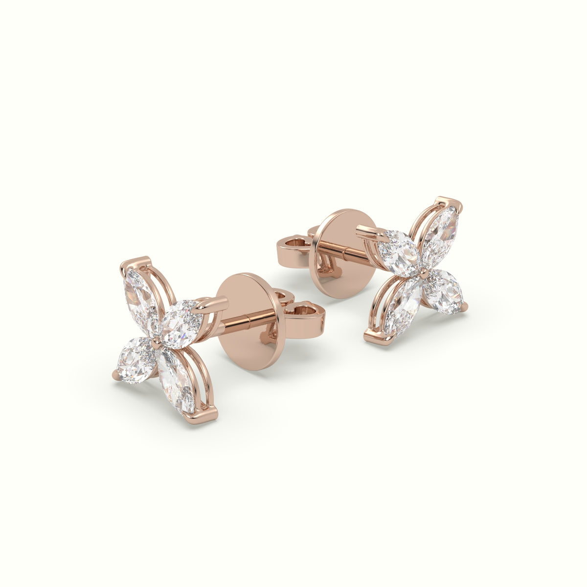 Large Lotus Marquise-Cut Diamond Stud Earrings