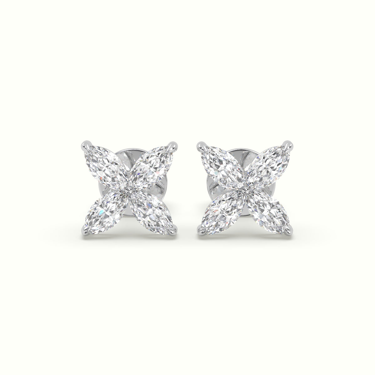 Large Lotus Marquise-Cut Diamond Stud Earrings