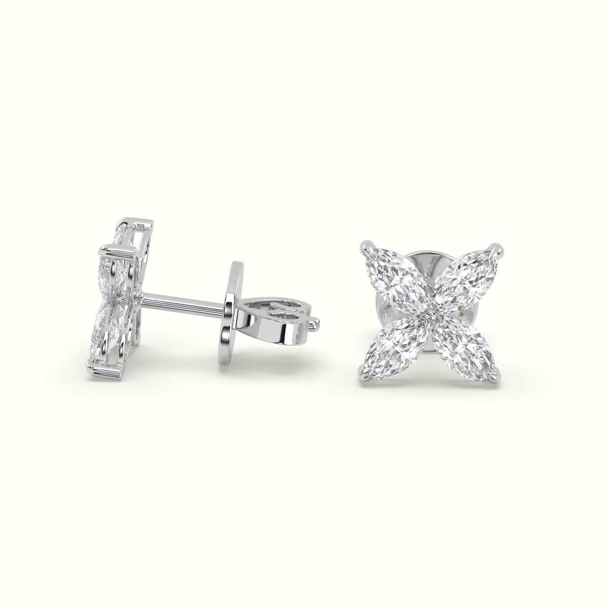 Large Lotus Marquise-Cut Diamond Stud Earrings