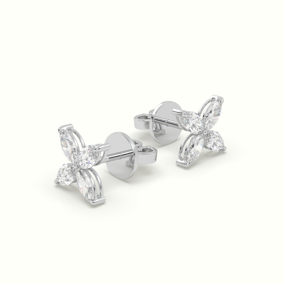 Large Lotus Marquise-Cut Diamond Stud Earrings