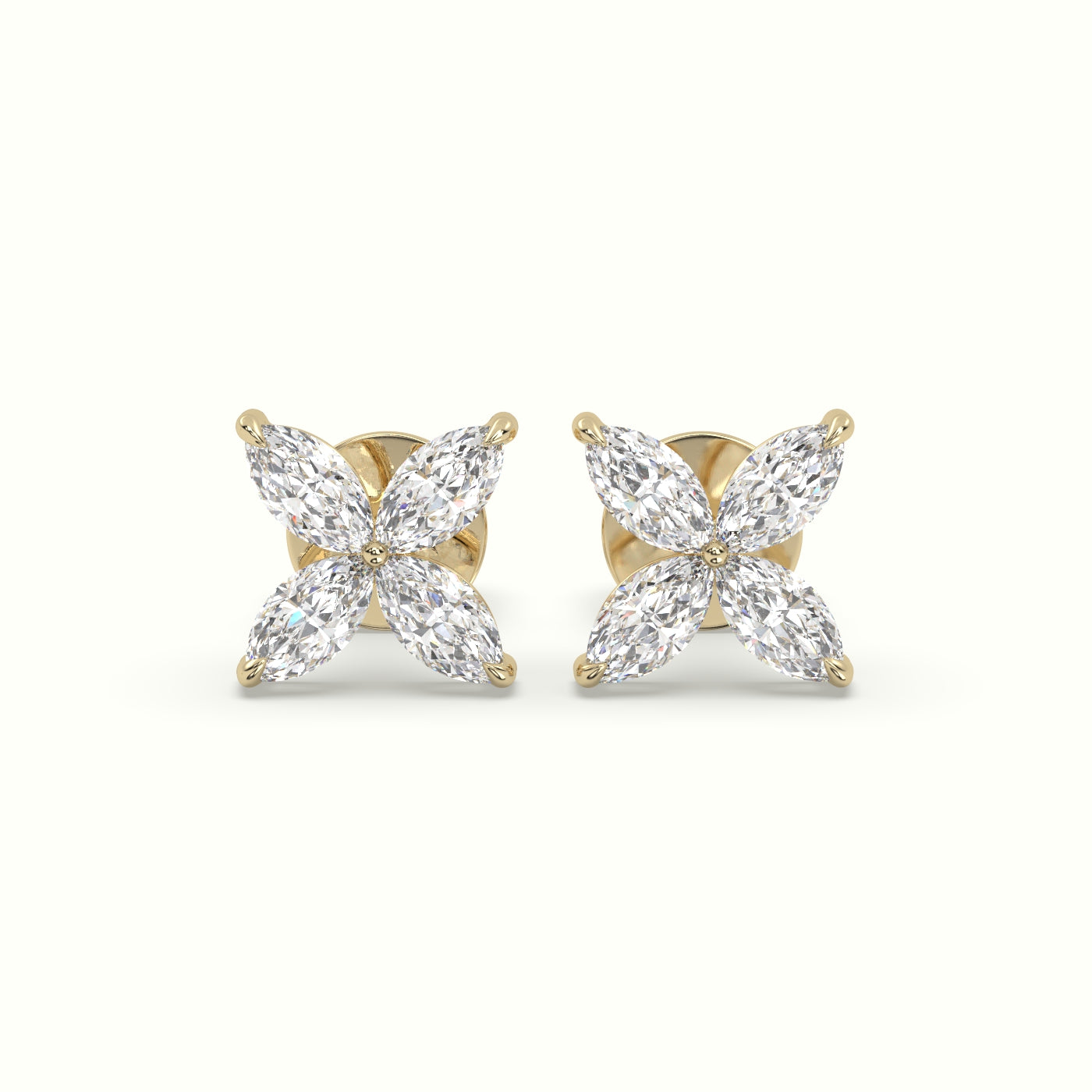 Large Lotus Marquise-Cut Diamond Stud Earrings
