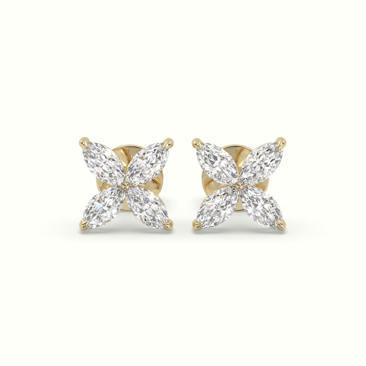 Large Lotus Marquise-Cut Diamond Stud Earrings