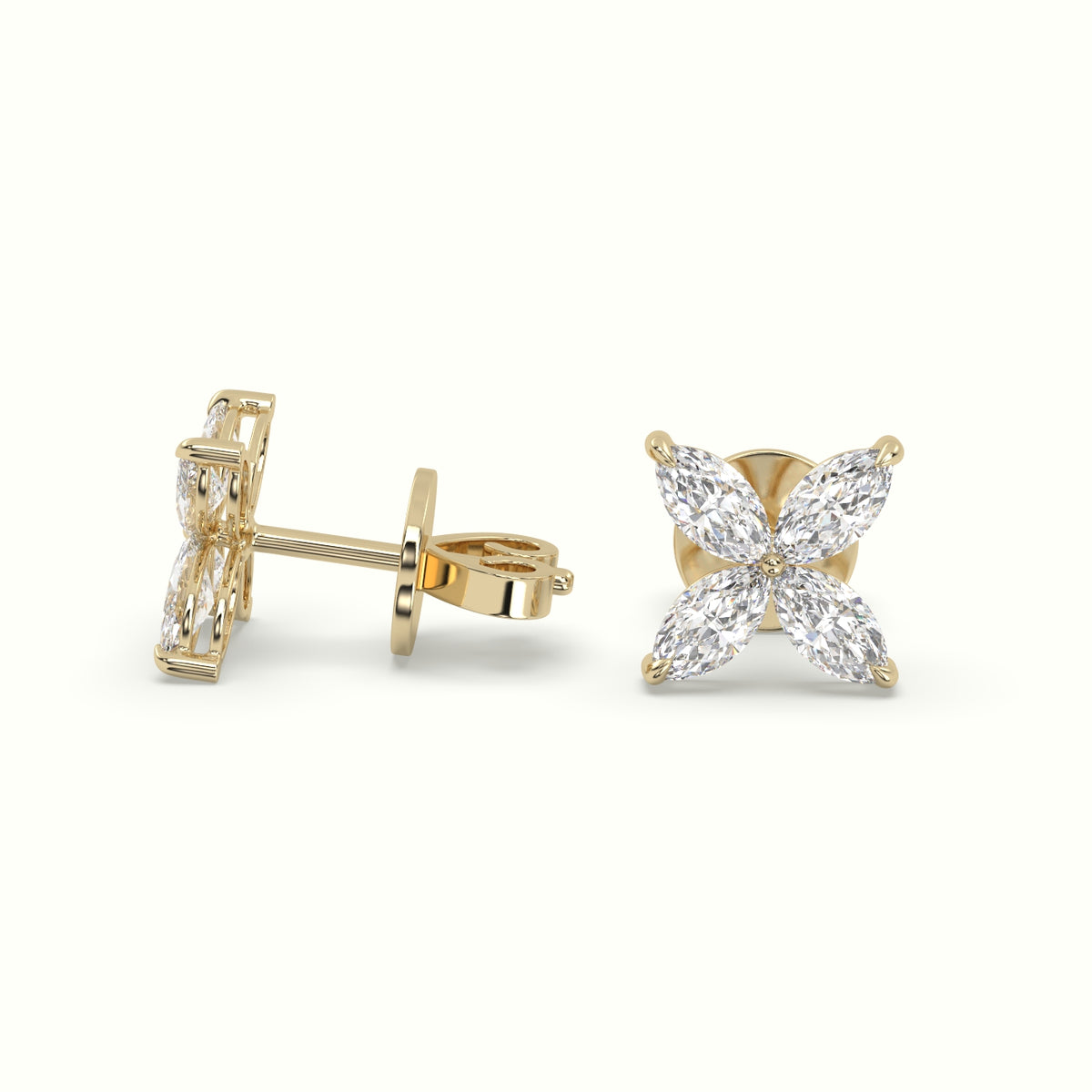 Large Lotus Marquise-Cut Diamond Stud Earrings